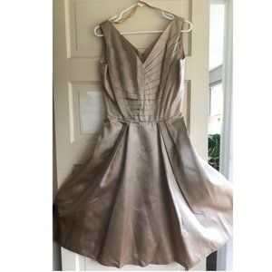 Vintage 1950s "Parklane Debs" Light Gold Holiday Party Wedding Dress S/M